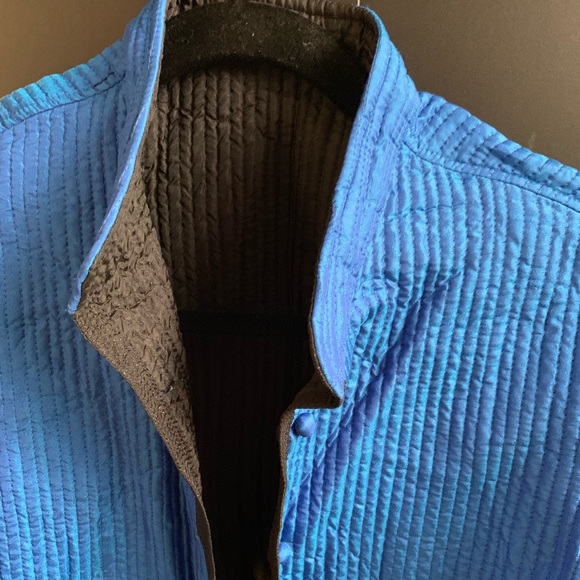 100% Raw Silk Reversible Blue/Black Jacket -New - Picture 2 of 7